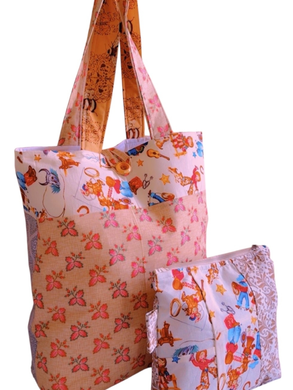 Pink Floral Patchwork Tote with Matching Pouch